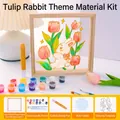 DIY Tulip and Rabbit acrylic glass painting kit with wooden frame and paint set - Tulip Rabbit 15x15cm