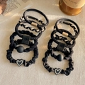 Set of 10 black minimalist high elasticity hair ties with beads and heart charms - Black