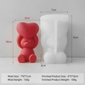 3D heart bear silicone mold for DIY candles and handmade soaps with dimensions included - Heart Bear Mold J-0900