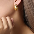 Elegant gold teardrop earrings with crystals on female model for a luxurious look - Gold White Zirconia (F1007-White Diamond Gold Color)