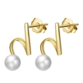 S925 sterling silver gold-plated spiral earrings with natural white freshwater pearls - GPE33-14k Simple Round Pearl Studs / Gold