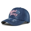 Berretto da baseball in denim blu scuro con ricamo rosa Angel Story vintage - Regolabile / Blu Navy-Ricamo Rosa