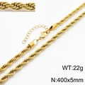 Golden 5mm twisted rope chain necklace with lobster clasp and extension, 400mm length - 5mm Thick 40cm Necklace / Gold