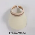 Creamy white straw sun visor hat with decorative stripes for summer beach vacations - Tri-Color Band Empty Top Straw Hat Milk White