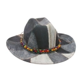 Cappello fedora in denim patchwork con nastro decorativo di perline arcobaleno - Taglia unica / Nero