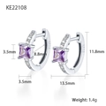 S925 Sterling Silber Creolen mit quadratischem lila Zirkon und Kristallakzenten - Silberlila