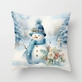 Detail view of snowman watercolor print on a white decorative square pillowcase - 45*45cm Short Plush No Core / Watercolor Snowman Style 7