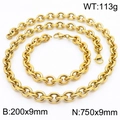 Set di collana e bracciale a catena ad O dorata lucida da 9 mm per donna - Set Collana e Bracciale Oro 750 * 9 mm (KS216368-Z)