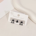 Minimalist black stainless steel earring set with hollow triangle and round stud designs - Triangle Style / Black