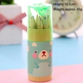 Mini color pencil set with 12 short pencils in blue bear canister with sharpener lid - Green Bear