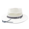 White breathable mesh straw sun hat for men with brown decorative belt and chin strap - 58cm / Off White