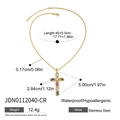 Detail view of colorful cross pendant necklace with precise dimensions and steel specs - Colorful Zirconia