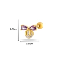 Golden bow earring with purple and clear zircon stones measuring 0.79cm by 0.91cm - 3# Gold