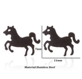 Black stainless steel horse-shaped stud earrings measuring 11mm by 7mm for women - Running Horse (071 Black)
