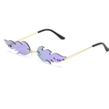 Frameless flame-shaped sunglasses with purple lenses and gold metal temples - Purple Mirror / Purple
