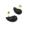 Minimalist black teardrop stud earrings with polished finish and gold-plated metal backing - Obsidian