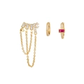 Set di tre orecchini dorati con zirconi e cerchio con pietra rossa centrale - Set 3 Pezzi Zirconia Rossa Oro