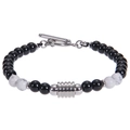 Bracciale da uomo in ossidiana e marmo bianco con chiusura a T in argento - Howlite