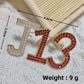Gold letter J pearl and number 13 red rhinestone brooch, size 4.6cm by 2.9cm - Gold J13 Red Rhinestone