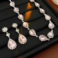 Parure de bijoux vintage avec pierres roses en forme de poire et finition argentée - Ensemble de 2 Pièces - Rose / Rose