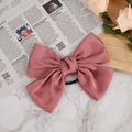 Elegant oversized pink satin bow hair clip with elastic band on a marble surface - Hair Tie / Dusty Pink