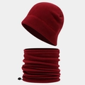 Detail of burgundy fleece beanie and neck warmer set with adjustable drawcord toggle - Wine Red Set