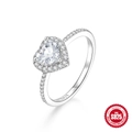 S925 sterling silver heart-shaped luxury diamond engagement ring with white background - S925 Silver Single Heart Style