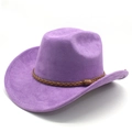 Purple suede wide brim jazz fedora with woven leather band shown at a 45-degree angle - M (56-59cm) / Taro Purple (Suede)