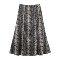 Women's chic black and grey snake print A-line midi skirt with high waist design - XS / Black Grey Snake Print
