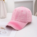 Pink distressed washed cotton baseball cap with vintage faded finish and ripped details - Pink