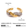 Two-tone intertwined twist ring in waterproof hypoallergenic stainless steel metal - Gold Silver Contrast Color Twisted Nail Ring (JDR0111009-PS)