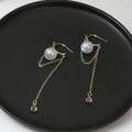 Elegant gold drop earrings with rainbow pearls and dangling crystal pendants - E7976-Gold Pearl Beaded Drop Earrings