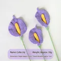 Three purple handmade crochet calla lily flowers with yellow stamens and green stems - Purple Calla Lily Single Stem