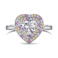 Elegant S925 silver ring featuring a heart-shaped clear stone and colorful zircon accents - Heart Shape with Multicolor Accents Style (DY120802)