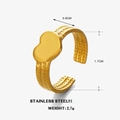Anillo de corazón ajustable en acero inoxidable dorado con banda texturizada y medidas - Estilo Abierto de Corazón / Dorado