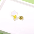 Cute white cloud and yellow lightning enamel pin badge with a gold-tone metal finish - Cloud Lightning (CZ0574)