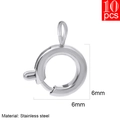 Set of 10 silver stainless steel 6mm spring ring clasps for jewelry making - 6mm / Steel