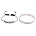 Détail du jonc argenté à chiffres romains et bracelet ajustable avec pierre verte - Ensemble Platine Zircon Vert