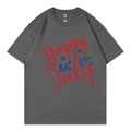 T-shirt en coton gris foncé avec imprimé Happy 4th of July rouge et bleu et étoiles - XS / Hauts / Gris foncé