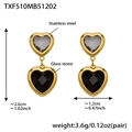 Orecchini a cuore in acciaio dorato con pietre di vetro grigie e nere incluse misure - Orecchini in Strass Nero (TXF510) / Oro