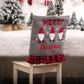 Dark grey gnome Christmas chair cover with red plaid ruffle and Merry Christmas print - Three Gnomes Style / Gray