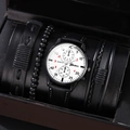 Geneva men's quartz watch gift set with white dial and black leather bead bracelets - Black Strap White Dial Set (No Box)