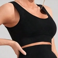 Nahtloses schwarzes Umstands-Yoga-Set mit geripptem Sport-BH und Leggings für Fitness - Schwarzer BH