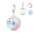 Silberner Salamander-Anhänger mit blauem Zirkonia und rosa Akzenten für Armbänder - 357 Blauer Stein Salamander 2-in-1