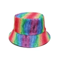 Detailed view of colorful rainbow tie-dye bucket hat with parallel stitched brim lines - M(56-58cm) / Tie-dye Rainbow Style (B)
