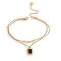 Elegant gold-layered stainless steel bracelet featuring a black square pendant and beads - Gold Double Layer Black Square Pendant Style (31629)