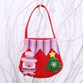 Red felt Christmas gift bag featuring a snowman and green tree applique detail - Striped Flannel Snowman
