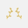 Élégantes boucles d'oreilles feuille en argent S925 avec zircons sur fond gris - Argent 925 / Or 18K