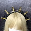 Gothic halo headband with black spikes and golden stars for cosplay and festivals - Black with Gold Stars