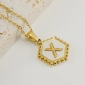 18K gold plated hexagon pendant necklace featuring letter X with white enamel inlay - Style X (Pendant Only) / Pendant Only
